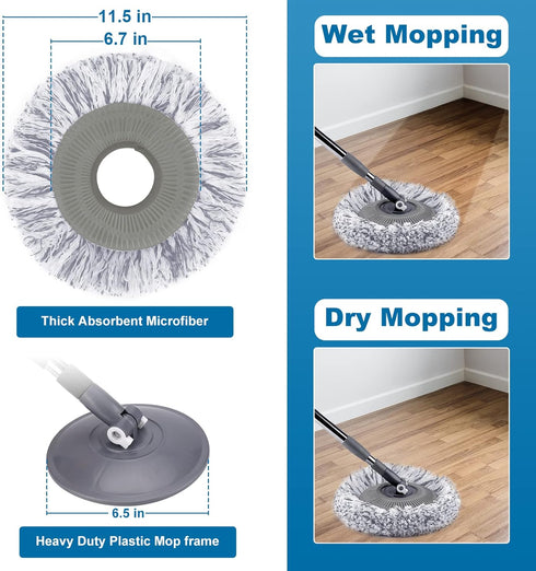 Microfiber Dust Mop Pads, Replacement Mop Heads for Tilldawn Adjustable Wall Cleaning Mop, 2 Pack, Grey