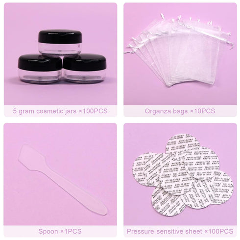 SumDirect 5 Gram Cosmetic Containers - 100Pcs Sample Jars with Lids, Small Plastic Makeup Containers