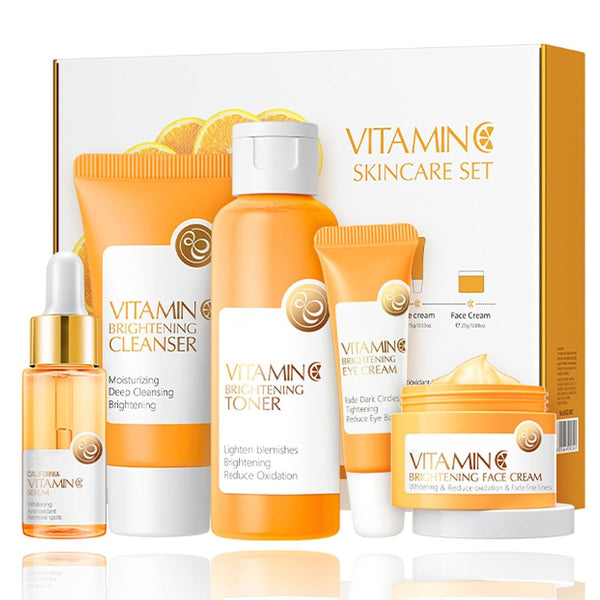 Vitamin C Skincare Set, 5-In-1 Gift Set with Cleanser, Toner, Serum, Cream, and Eye Cream for Women Men