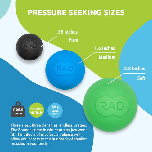 RAD Rounds Extra Soft Yoga Deep Tissue Massage Ball Set, Myofascial Release Balls for Feet, Back, Neck, Jaw & Forearms