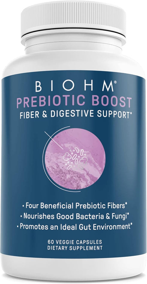 BIOHM Prebiotic Fiber Supplement - 4 Dietary Prebiotic Fiber for Gut Health & Immune System, 60 Capsules