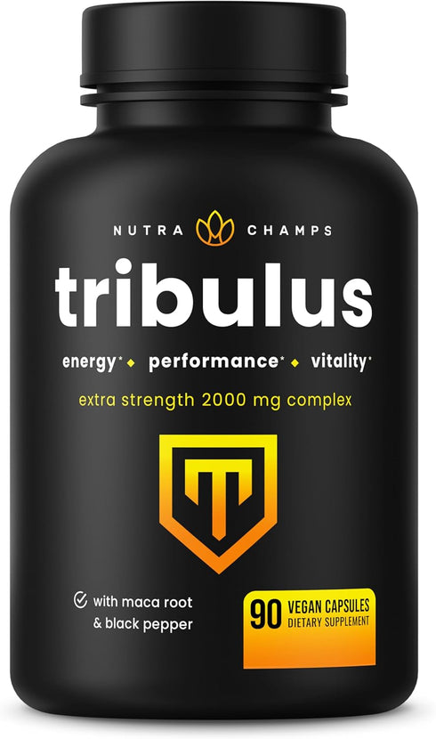 NutraChamps Tribulus Terrestris Supplement for Men, 2000mg Energy Booster, 90 Vegan Capsules, Extra Strength Saponins