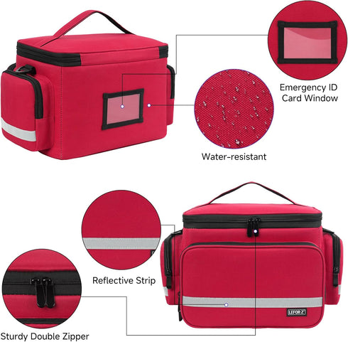 LEFORZ Student,Therapist,Doctors,Red(11.7x7.6x8inch) Small Medical Bag,First Aid Bag Empty,Home Health Nurse Bag