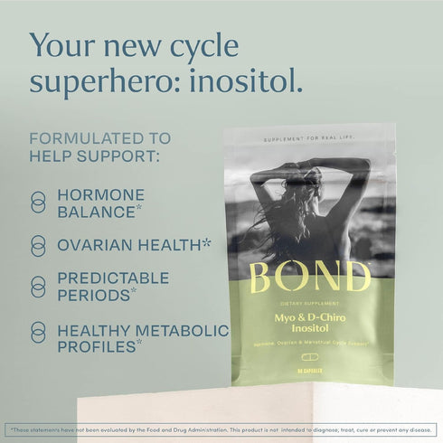BOND Myo-Inositol & D-Chiro Inositol Supplement Capsules: Hormone Balance and Healthy Ovarian Support Vitamins for Women - Vitamin B8 Inositol Powder Supplement - 90 Vegan Capsules | 30-Day Supply