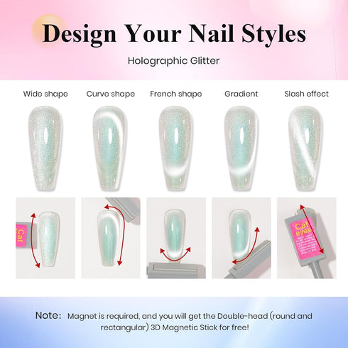 MIZHSE Cat Eye Gel Nail Polish Set - 8 Colors with Magnet Stick, Shiny Glitter Soak Off Gift