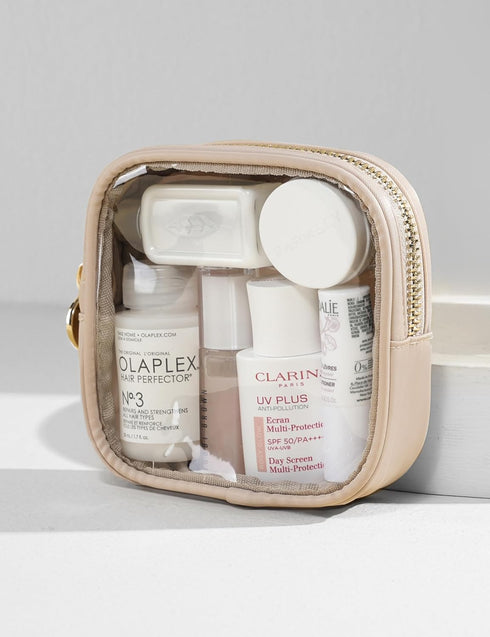 Mini Sandy Clear Makeup Bag, Transparent Toiletry Bags with Carabiner, Cute Organizer with Interior Pocket