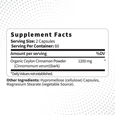 Type Zero Ceylon Cinnamon Capsules (1200mg | 120 Capsules) - Natural, Non-GMO, Gluten Free, Organic Cinnamon Supplement