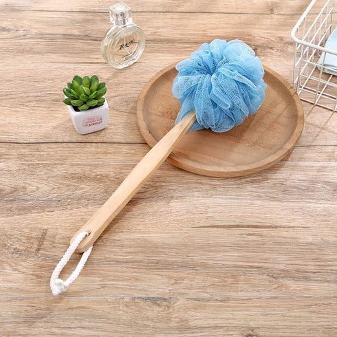 Loofah Back Scrubber for Shower, Wooden Handle Bath Sponge, Soft Nylon Mesh Back Cleaner, Body Brush for Women