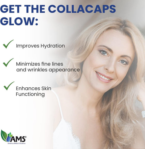 America Medic & Science Colla Caps (60 Caplets) | Collagen Supplement with Hyaluronic Acid & Vitamin C | Promotes
