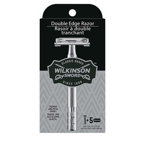 Wilkinson Sword Double Edge Razor for Men - Includes 5 Double Edge Razor Blades Refills