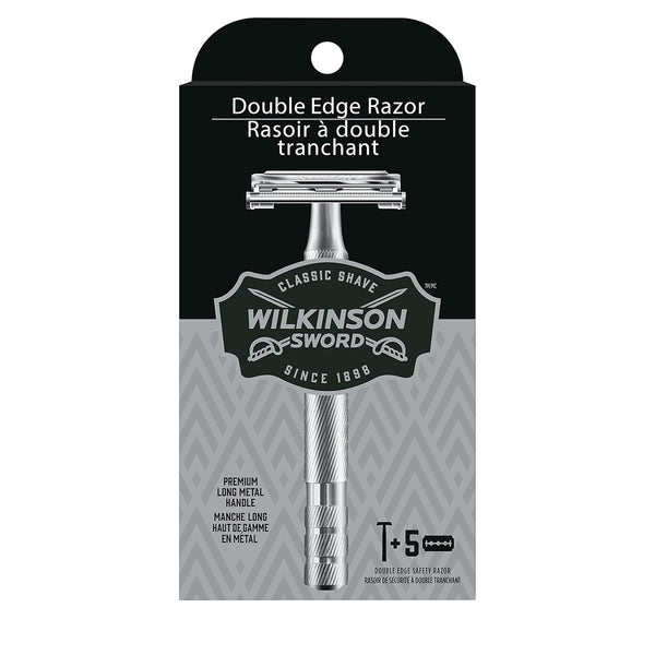 Wilkinson Sword Double Edge Razor for Men - Includes 5 Double Edge Razor Blades Refills
