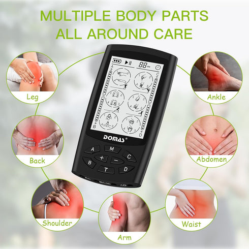 DOMAS TENS Unit Muscle Stimulator, 24 Modes Electronic Pulse Massager with 16 Electrode Pads for Pain Relief