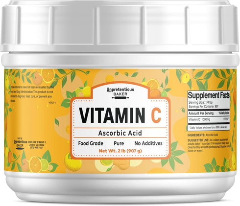 Unpretentious Vitamin C Powder Baker (2 lb) | Ascorbic Acid | Resealable Tub