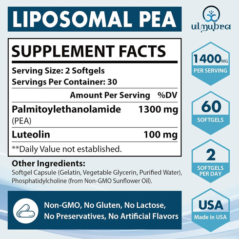 Liposomal Palmitoylethanolamide 1300 MG Plus Luteolin 100 MG, Micronized Pea Supplement for Discomfort