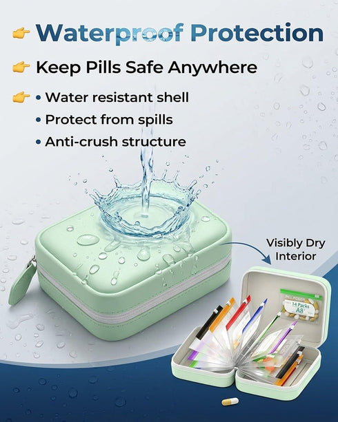 Set 14 Binder(2*black+2*green) Waterproof Pill Pouch Travel Pill Organizer Pouches Medicine Kit Bags Pills Day