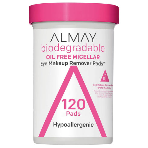 Almay Biodegradable Makeup Remover Pads - Micellar Gentle, Hypoallergenic, Fragrance-Free, 120 Count (Pack of 1)