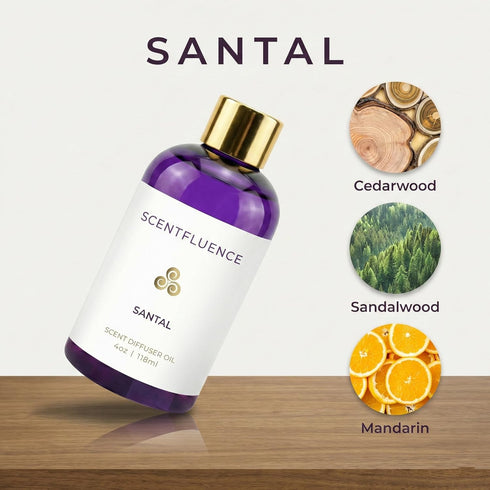 Scentfluence 4oz Santal Diffuser Oil Sandalwood & Cedarwood Oils with Grapefruit, Vetiver, Leather, Citrus, Grapefruit