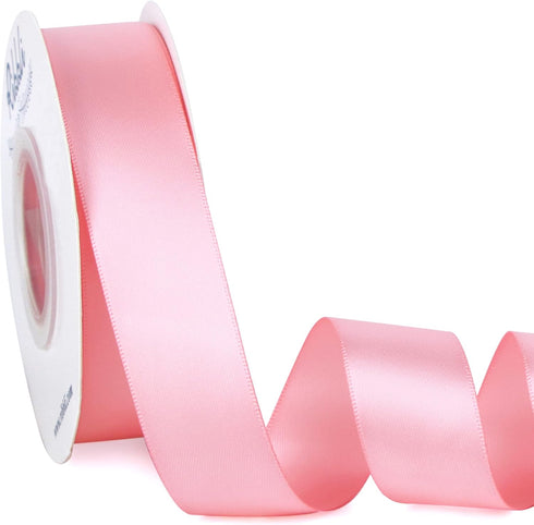 Ribbli Double Faced Pink Satin Ribbon, 1” x Continuous 25 Yards for Bows, Gift Wrapping, Baby Shower