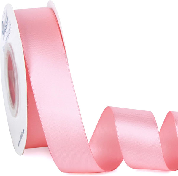 Ribbli Double Faced Pink Satin Ribbon, 1” x Continuous 25 Yards for Bows, Gift Wrapping, Baby Shower