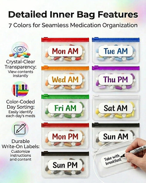Set 14 Binder(2*black+2*green) Waterproof Pill Pouch Travel Pill Organizer Pouches Medicine Kit Bags Pills Day