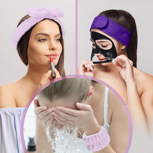 20 Piece Spa Headband and Wristband Set, Face Wash Headband, Bubble Headband, Skin Care Products Gifts for Ladies