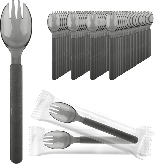 EUSOAR Plastic Forks and Spoons, 100 Pcs 6.8"x1.3" Heavy Duty Disposable Sporks for Party Bulk Picnic