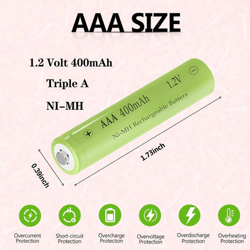 Teneyuuo 1.2V 400mAh 1.2 Lights,8 Packs AAA Ni-MH Rechargable Batteries, Triple A Rechargeable Volt Battery for Solar
