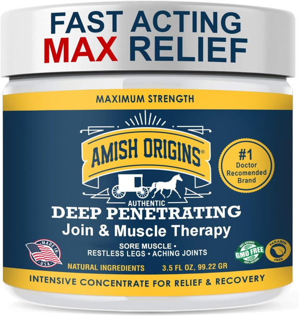 Amish Origins Pain Relief Ointment, 3.5 oz Maximum Strength All Natural for Joint, Muscle, Back, Neuropathy