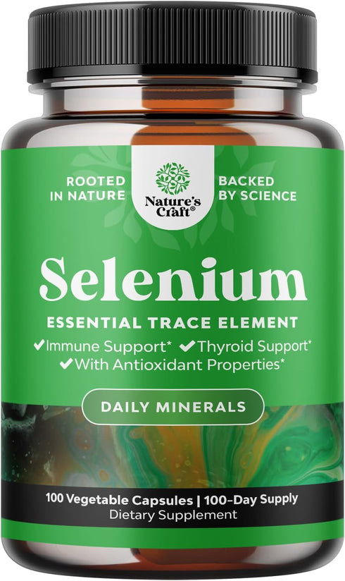 Yeast Free Selenium 200mcg Capsules - 100 Servings | High Potency Supplement for Immunity, Antioxidant, Thyroid Support