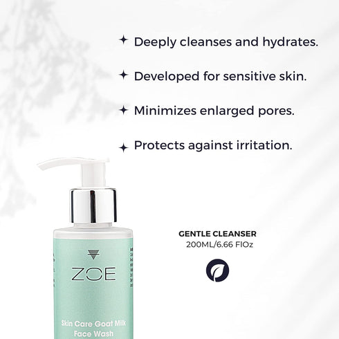 ZOE Skincare - Natural GOAT MILK Face Wash - Sensitive Skin and Dry Skin Face Cleanser - Vitamin E & ALOE VERA Face Wash - Cruelty & Fragrance Free Organic Skincare