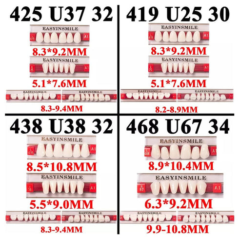 Dental Synthetic Resin Teeth A2 A3, False Upper Lower Teeth Replacement Dentures for Halloween (Full Set A2)