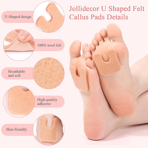 72 Pcs Callus Pads for Feet, Soft Felt U Shape Metatarsal Pads for Pain Relief, Adhesive Coin Pads