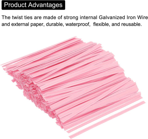 PATIKIL Twist Ties 3.5" Paper Closure Tie for Party Tying Gift Bags, Candy, Bread, Arts Crafts, Pink Pack of 500