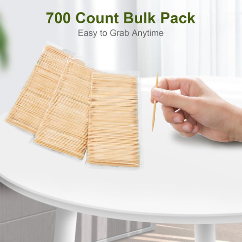 Suhfuib 700 2.5 Inch (700) Pcs Bamboo Toothpicks, Double-Pointed Sticks for Appetizers, Fruit, Cocktails and Teeth