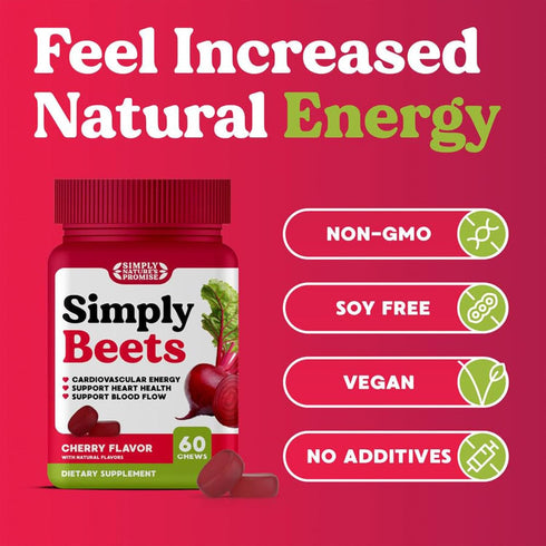 Simply Nature's Promise - Simply Beets Heart Gummies - 60 Non-GMO Beet Gummy Chews, Cherry Flavor