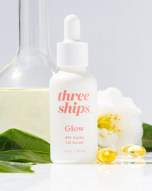 Three Ships Glow Jojoba Oil Serum | Vegan Facial Serum Hydrates, Corrects + Balances Skin | 30mL, Intensive Natural