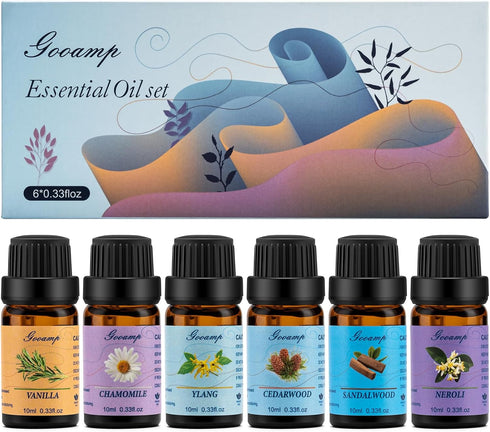 Essential Oils Set-Top 6 Organic Blends for Diffusers, Candle Making, Aromatherapy, Humidifiers, Gifts - Vanilla,Neroli,Chamomile, Sandalwood, Ylang,Cedarwood(6X0.33 fl oz)