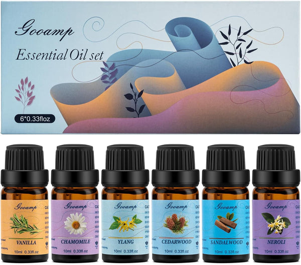 Essential Oils Set-Top 6 Organic Blends for Diffusers, Candle Making, Aromatherapy, Humidifiers, Gifts - Vanilla,Neroli,Chamomile, Sandalwood, Ylang,Cedarwood(6X0.33 fl oz)