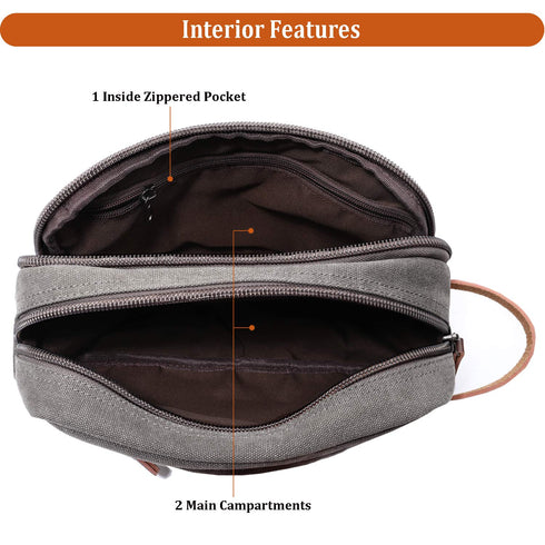 Mactso Mens Travel Toiletry Bag - Canvas Leather Cosmetic Makeup Organizer Shaving Dopp Kits with Double Compartments