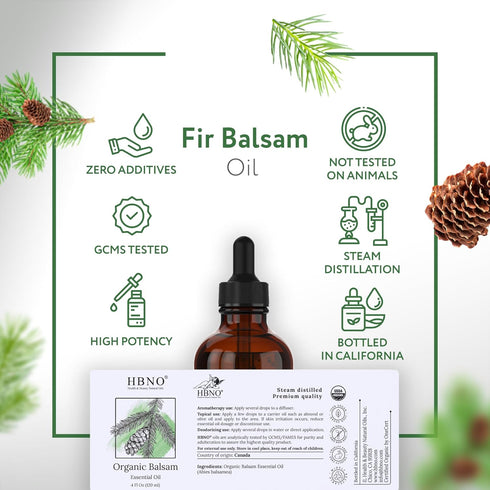 HBNO Organic Fir Balsam Essential Oil - Huge 4 oz (120ml) Value Size - USDA Certified Organic for Aromatherapy