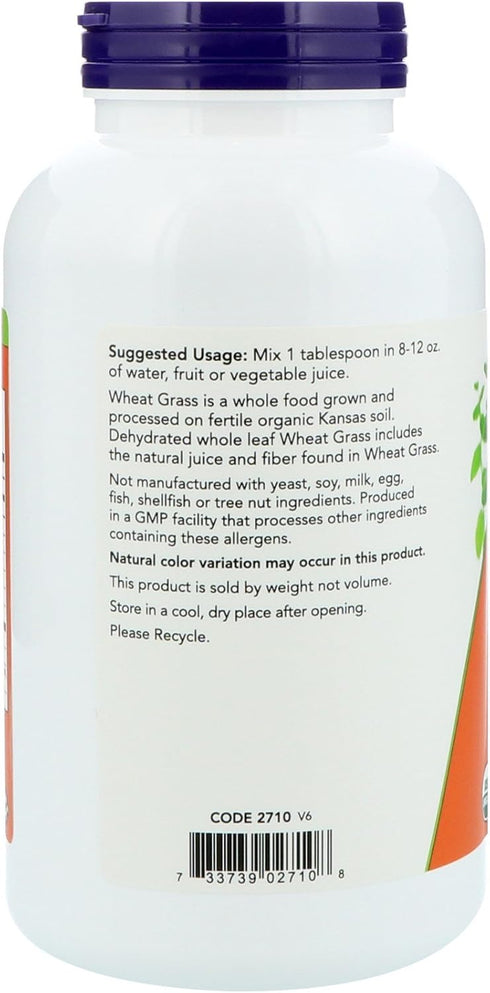 NOW Supplements Organic Non-GMO Wheat Grass Powder, Green Superfood, 9-Ounce