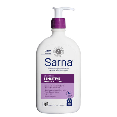 Sarna Sensitive Anti-Itch Lotion, Steroid-Free, Vegan, Hypoallergenic, 12 oz
