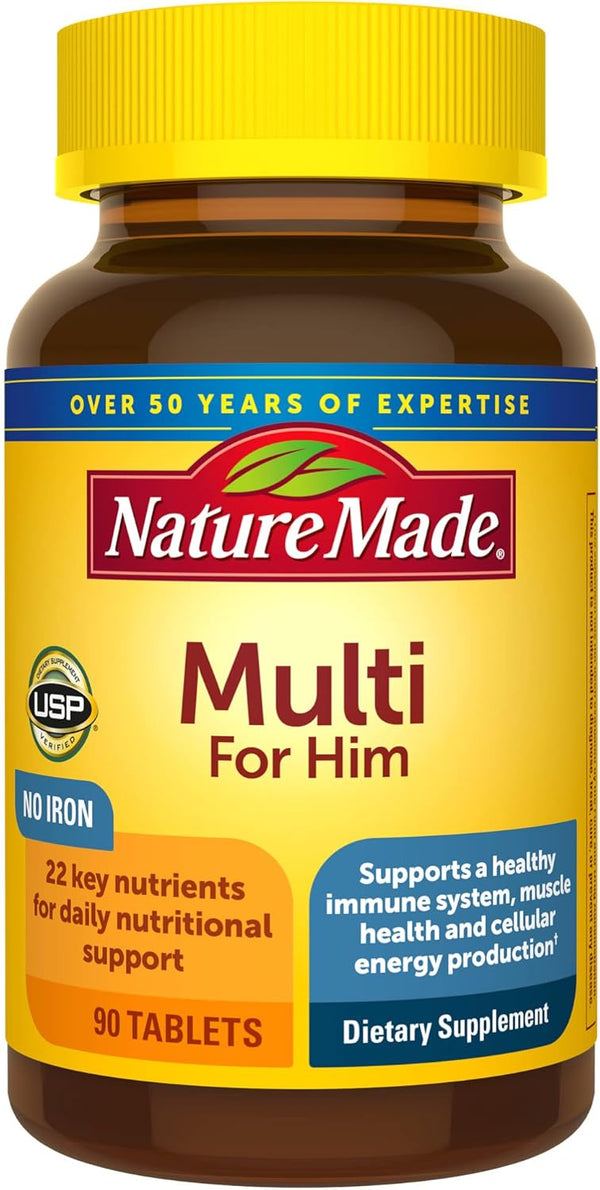 Nature Made Multivitamin For Him, No Iron, 90 Tablets, Daily Nutritional Support, 90 Day Supply