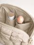 Quilted Makeup Bag, Travel Toiletry Bag for Women, Cute Puffer Makeup Organizer (M, Beige)