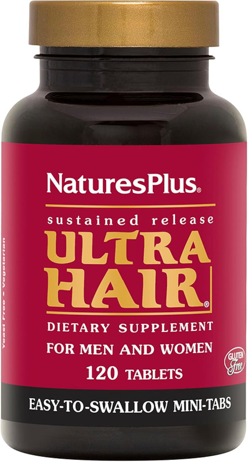 Natures Plus Ultra Hair, Sustained Release, 120 Easy to Swallow Mini Tablets, Vegetarian, Gluten-Free