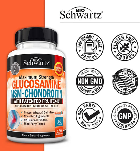 Glucosamine Chondroitin MSM Triple Strength Joint Support Supplement with Collagen Peptides, Turmeric, Ginger