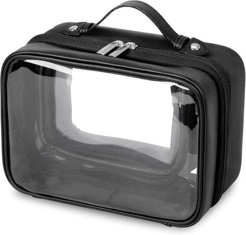 GRANNY SAYS TSA Approved Clear Makeup Bag, Portable Leather Travel Toiletry Bag for Women, Small Organizer (Black)