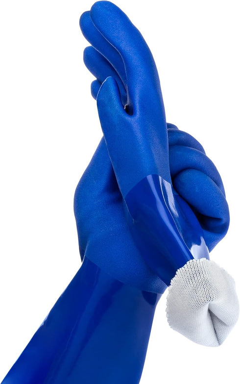kitchen-star Ultimate Rubber PVC Gloves, Large, Blue, Comfortable Cotton Lining, Anti-Slip, Extra Thickness