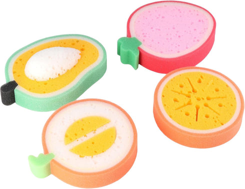 4pcs Fruit Shaped Bathing Sponges | Cute Dish Cleaning Scrubber | Lightweight Kitchen Sponge for Washing Dishes