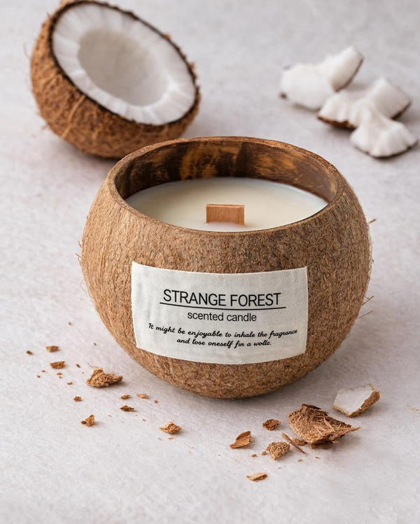 JUSHA Gardenia Bloom Coconut Shell Scented Candle, Natural Soy Wax Wooden Wick Candle,
